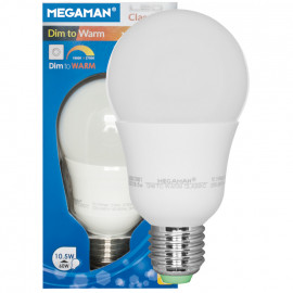 LED Lampe, AGL E27 / 10,5W, opal, 810 lm, 1800-2700K, DIM TO WARM Megaman