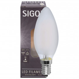 LED Filament Lampe, Kerzen-Form, matt, E14, 2700K 5,0W (50W), 630 lm