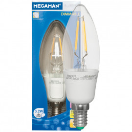 LED Fadenlampe, Kerze, E14 / 3,2W, klar, 220 lm, dimmbar, Megaman