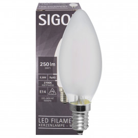 LED Filament Lampe, Kerzen-Form, matt, E14, 2700K 3,5W (25W), 250 lm