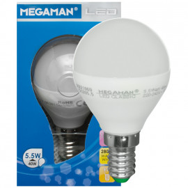 LED Lampe, Tropfen, LED-Classic, E14 / 5,5W, matt, 470 lm, Megaman