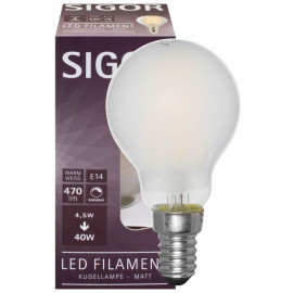LED Filament Lampe, Tropfen-Form, matt, E14, 2700K dimmbar 4,5W (40W), 470 lm
