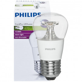 LED Lampe, Tropfen, COREPRO LEDluster, E27 / 5,5W, klar, 470 lm, Philips