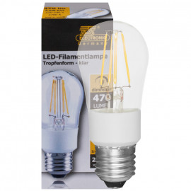 LED Fadenlampe, Tropfen, E27 / 4,5W, klar, 470 lm, TS Electronics