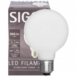 LED -Filament-Lampe, Globe-Form, opal, E27, 2700K 7,0W (60W), 720 lm