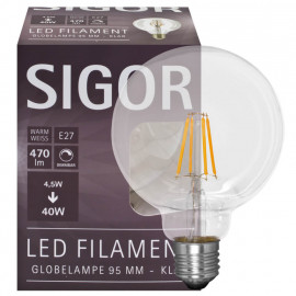 LED Filament Lampe Globe-Form, klar, E27, 2700K 4,5W (40W), 470 lm L 135, Ø 95mm