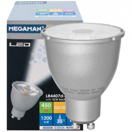 LED Lampe, Reflektor, PAR16, GU10 / 7W, 450 lm, 1200cd, 4000K, Megaman