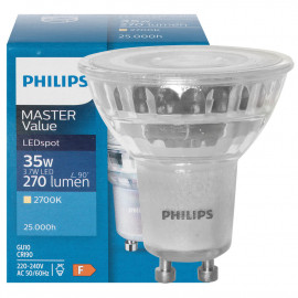 LED Lampe, Reflektor, MASTER LEDspot Value, GU10 / 3,5W, 260 lm, 2700K, Philips