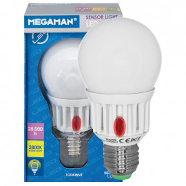 LED Lampe, AGL LED CLASSIC SENSOR, E27 / 8W, opal, 420 lm, 2800K Megaman