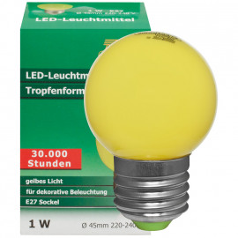 LED Lampe, Tropfen, E27 / 1W, gelb, Dekolampe, TS-Electronics