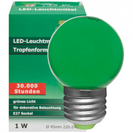 LED Lampe, Tropfen, E27 / 1W, grün, Dekolampe, TS-Electronics