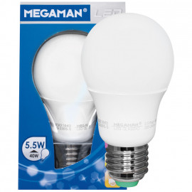 LED Lampe, AGL LED CLASSIC, E27 / 5,5W, opal, 470 lm, 2800K Megaman