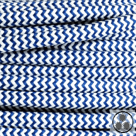 Textilkabel, Stoffkabel, Königsblau Zick-Zack 3 adrig 3 x 0,75 mm² rund (Meterware)