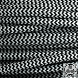 Textilkabel, Stoffkabel, Schwarz Weis Zick-Zack 3 adrig 3 x 0,75 mm² rund / Füllgarn